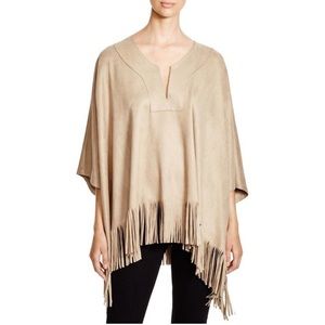 Karen Kane Faux Suede Tan Fringe Cape Large